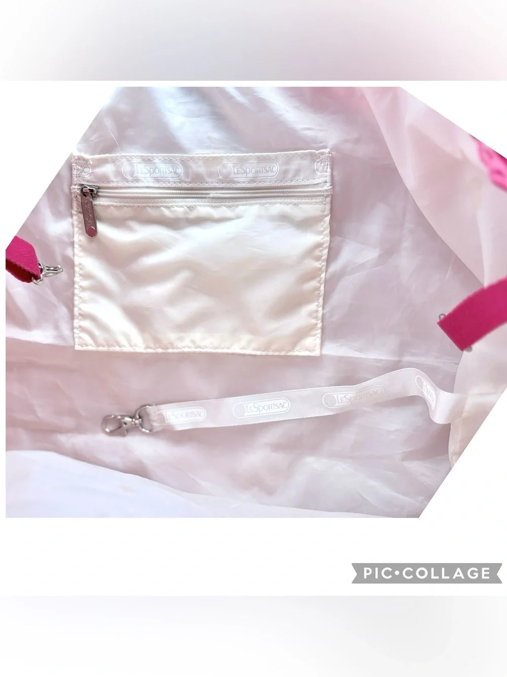 LeSportsac Pink Stripe Nylon Tote Bag Hook Top Large Travel Gym Beach